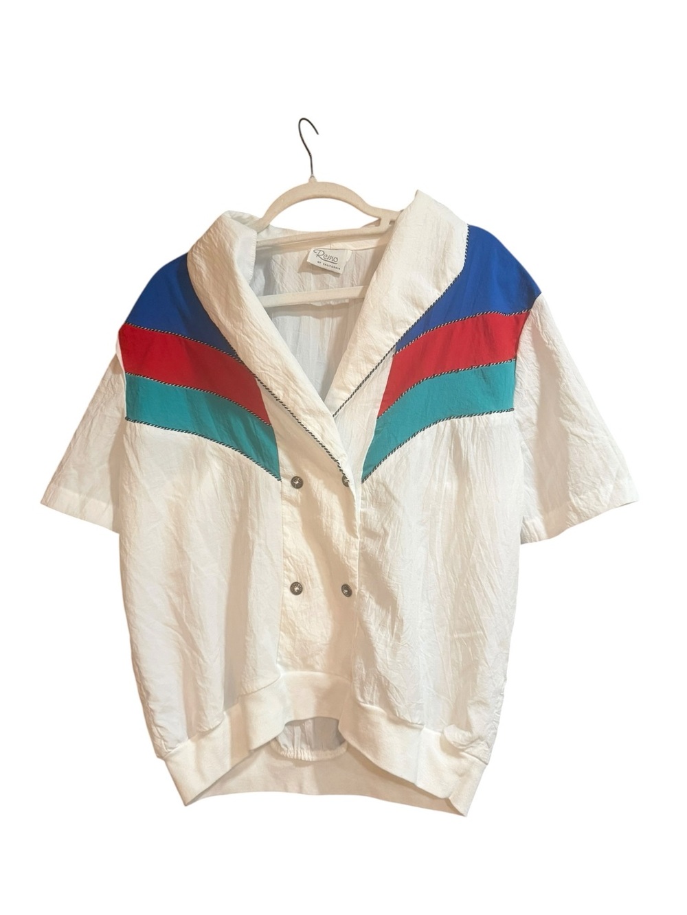 Vintage Remo California Colorblock Resort Blouse White Crinkle Top L